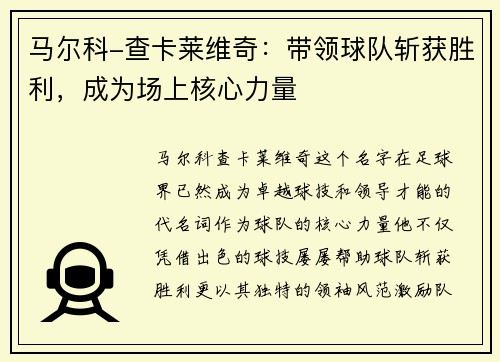 马尔科-查卡莱维奇：带领球队斩获胜利，成为场上核心力量